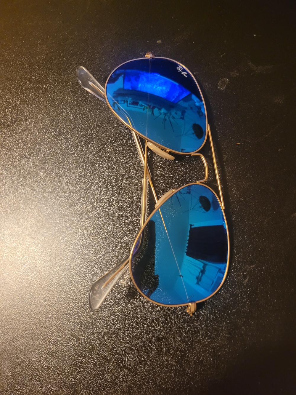 Ray-Ban Aviator Sunglasses - Gold Frame with Blue Mirrored Lenses Sz L